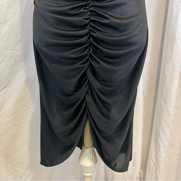 Vintage 1970s Ruched Stretch Knee-Length Disco Dress w/ Rhinestone Straps - Picture 5 of 16